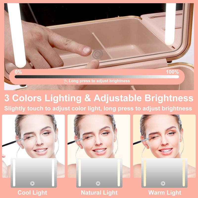 Mocado Travel Makeup Case with Lighted Mirror, Makeup Box with 8 Makeup Brushes and 10x Magnifying Mirror,Cosmetic Case Adjustable Brightness Makeup Train Case with Makeup Brushes Divider(Black) - Image 3